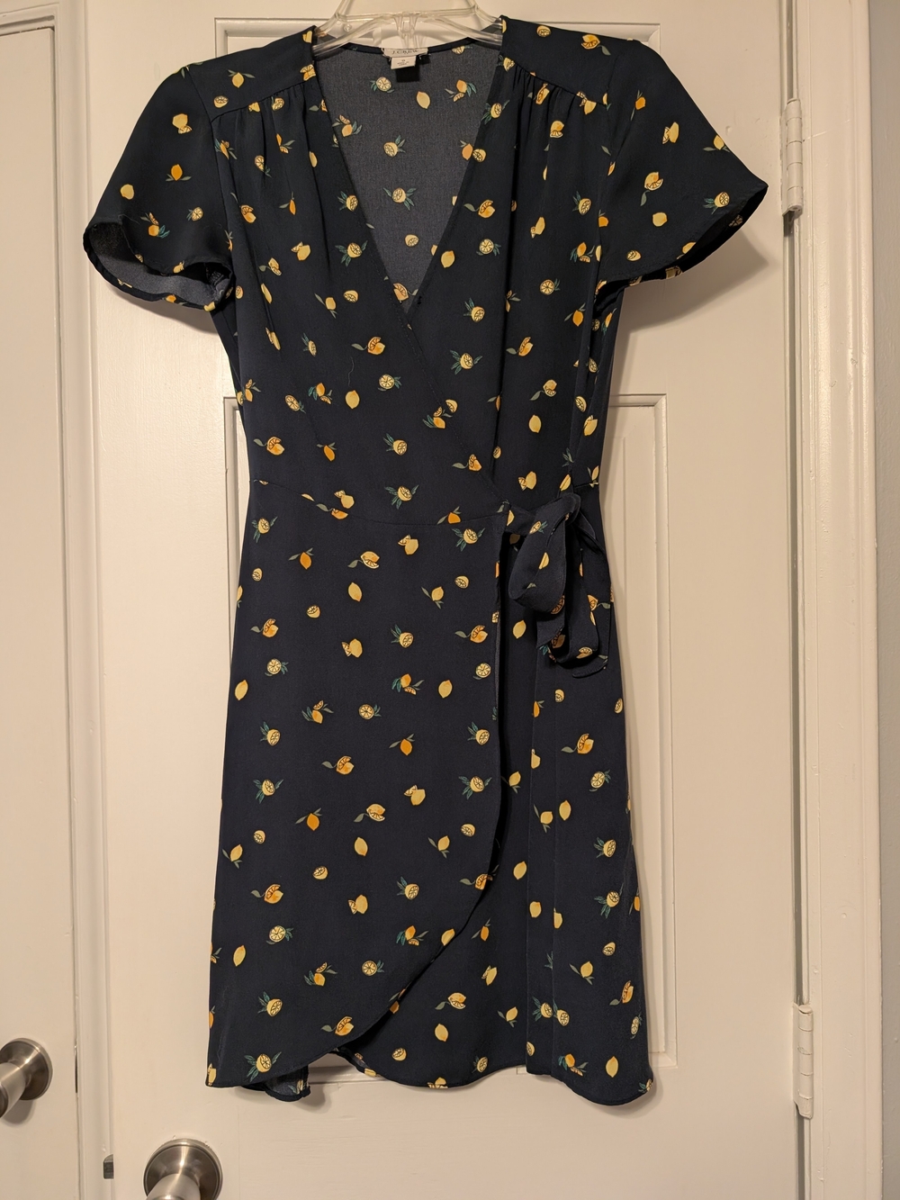 J. Crew Navy Wrap Dress with Yellow Lemon Print